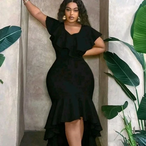 SHEIN Black High Low Ruffle Dress